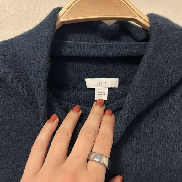 J Jill Sweater Blue Mock Neck Knit Old Oversized Medium Cotton Blend Pullover - Picture 3 of 9